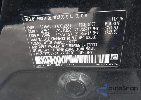 2017 Honda Hr-V Lx from USA, damaged, VIN 3CZRU5H34HM708701